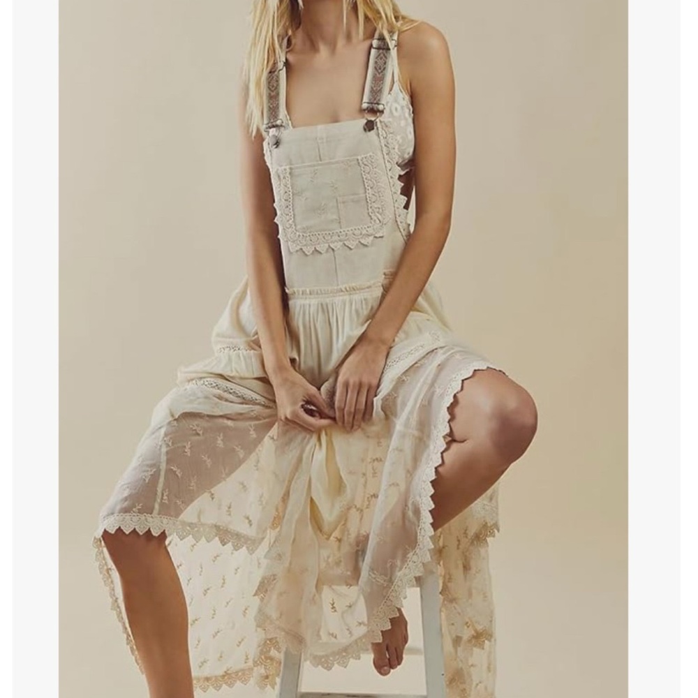 Sleeveless Cream Maxi Pinafore Dress NWT - Picture 2 of 6